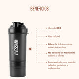 Termo Shaker Negro de 500 ML | 4 compartimentos